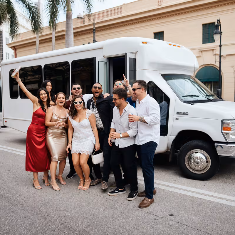 Black Mercedes Sprinter van staged for an Fort Myers Bachelor & Bachelorette Transportation group