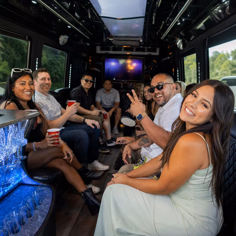 Black Mercedes Sprinter van staged for an Fort Myers Birthday Transportation group