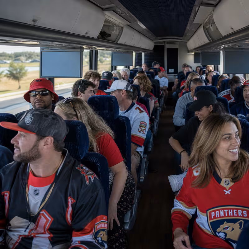 Passenger seating aboard a Fort Myers party bus rental