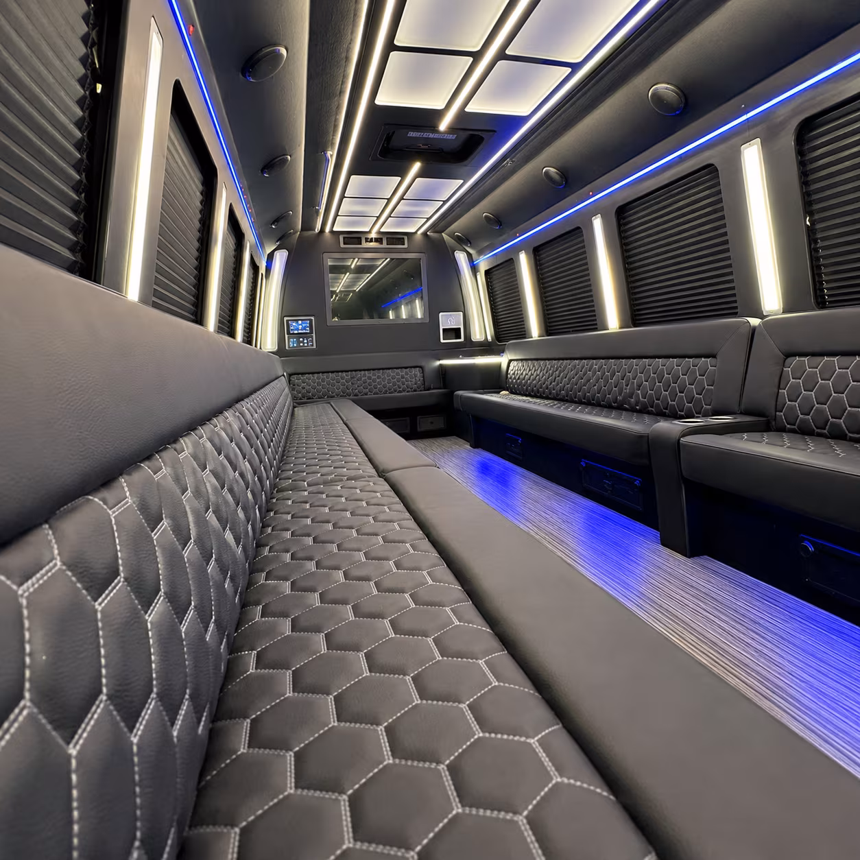 Interior of a party bus rental serving Fort Myers